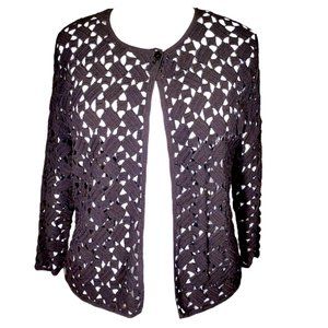 🦋 Stunning Jones New York Black Crocheted Shurg Bolero Sz M